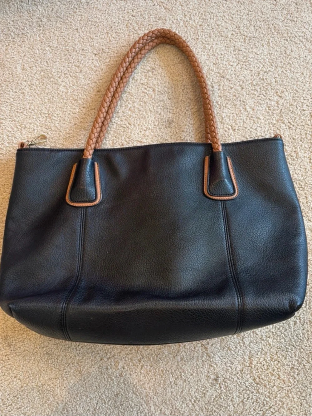 Michael Kors Black Leather Tote with Tan Braided Handles